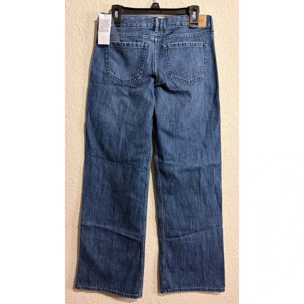 Abercrombie Kids Low Rise Baggy Jeans Blue Pink Side Stripe Bows 9/10 Long NWT